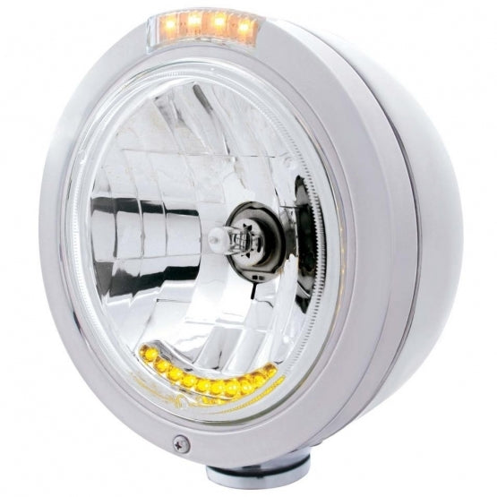 S.S. "BULLET" PB HEADLIGHT W/ AMBER DUAL FUNCTION SIGNAL LIGHT - 10 AMBER LED CRYSTAL HALOGEN