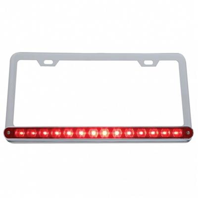 Chrome License Plate Frame w/ 14 LED 12" Light Bar - Red LED/Red Lens