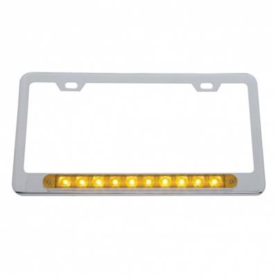 Chrome License Plate Frame w/ 10 LED 9" Light Bar - Amber LED/Amber Lens