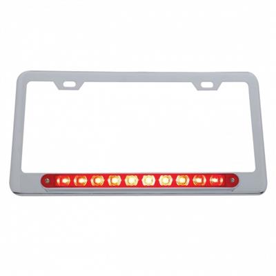 Chrome License Plate Frame w/ 10 LED 9" Light Bar - Red LED/Red Lens