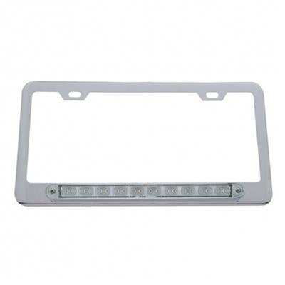 Chrome License Plate Frame w/ 10 LED 9" Light Bar - Red LED/Clear Lens