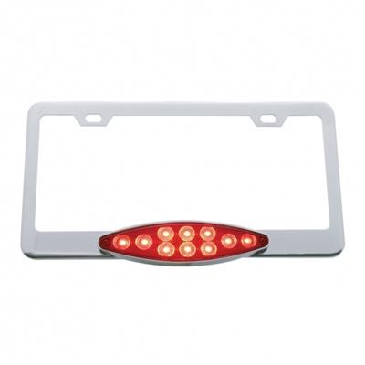 Chrome License Plate Frame w/ 10 LED Cats Eye Light - Red LED/Red Lens