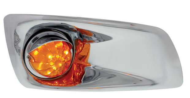 Bumper Light Bezel w/Amber LED Watermelon Light & Visor For 2007-17 KW T660-Passenger -Amber Lens