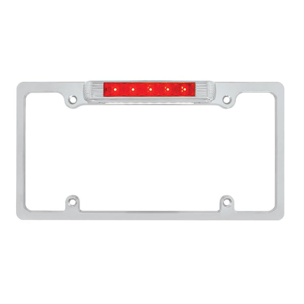 Chrome License Plate Frame With 3rd Brake Light - Red LED/Red Lens