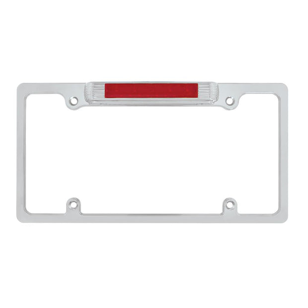 Chrome License Plate Frame With 3rd Brake Light - Red LED/Red Lens