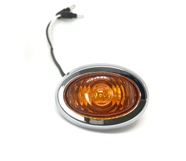 Mini Oval Penny Amber LED Marker Light W/Chrome Bezel