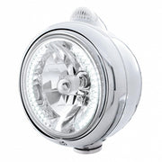 CHROME "GUIDE" HEADLIGHT W/ AMBER/CLEAR TOP MOUNT LIGHT - 34 WHITE LED CRYSTAL HALOGEN
