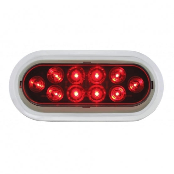 10 RED LED OVAL S/T/T LIGHT W/FLANGE + CHROME RIM 