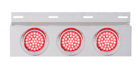 Stainless Top Mud Flap Plate w/ Three 36 LED 4" Lights & Visors - Red LED/Red Lens