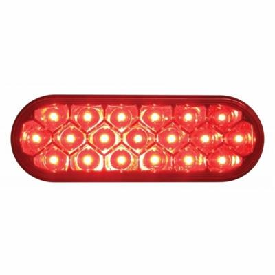 Stainless Top Mud Flap Plate w/ Three 19 LED 6" Oval Lights & Visors - Red LED/Red Lens