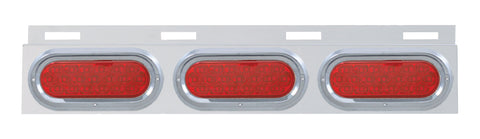 Stainless Top Mud Flap Plate w/ Three 19 LED 6" Oval Lights & Visors - Red LED/Red Lens