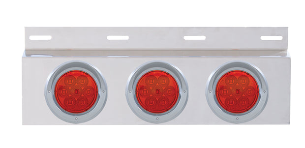 Stainless Top Mud Flap Plate w/ Three 7 LED 4" Lights & Visors - Red LED/Red Lens