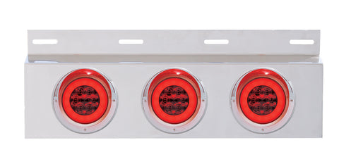 Stainless Top Mud Flap Plate w/ Three 21 LED 4" "GLO" Lights & Visors - Red LED/Red Lens