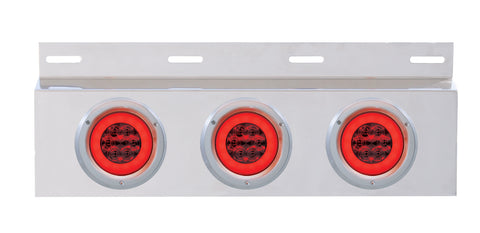 Stainless Top Mud Flap Plate w/ Three 21 LED 4" "GLO" Lights & Bezels - Red LED/Red Lens