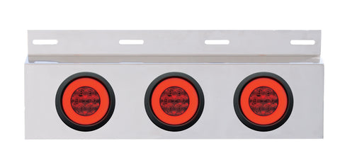 Stainless Top Mud Flap Plate w/ Three 21 LED 4" "GLO" Lights & Grommets - Red LED/Red Lens