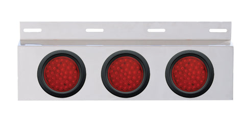 Stainless Top Mud Flap Plate w/ Three 36 LED 4" Lights & Grommets - Red LED/Red Lens