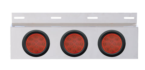 Stainless Top Mud Flap Plate w/ Three 12 LED 4" Lights & Grommets - Red LED/Red Lens