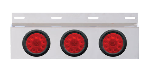 Stainless Top Mud Flap Plate w/ Three 10 LED 4" Lights & Grommets - Red LED/Red Lens