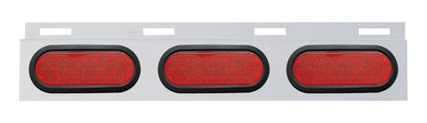 Stainless Top Mud Flap Plate w/ Three 19 LED 6" Oval Lights & Grommets - Red LED/Red Lens