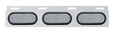 Stainless Top Mud Flap Plate w/ Three 19 LED 6" Oval Lights & Grommets - Red LED/Clear Lens