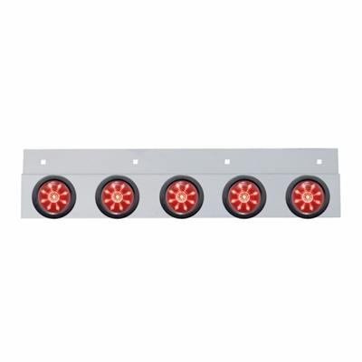 Stainless Top Mud Flap Plate w/ Five 9 LED 2" Beehive Lights & Grommets - Red LED/Red Lens