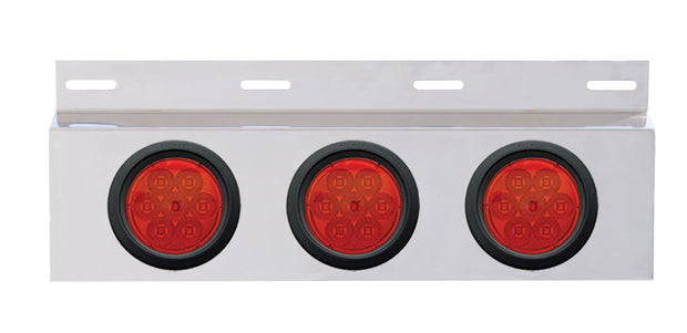 Stainless Top Mud Flap Plate w/ Three 7 LED 4" Reflector Lights & Grommets - Red LED/Red Lens
