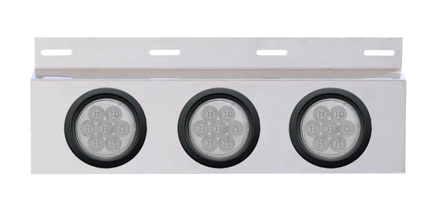 Stainless Top Mud Flap Plate w/ Three 7 LED 4" Reflector Lights & Grommets - Red LED/Clear Lens