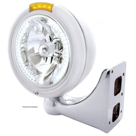 CHROME PB "CLASSIC" PB HEADLIGHT W/ AMBER DUAL FUNCTION SIGNAL LIGHT - 34 WHITE LED CRYSTAL HALOGEN