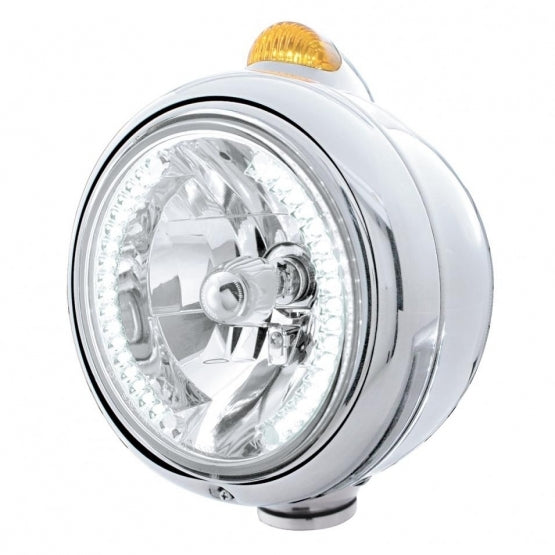 CHROME "GUIDE" HEADLIGHT W/ AMBER DUAL FUNCTION TOP MOUNT LIGHT - 34 WHITE LED CRYSTAL HALOGEN