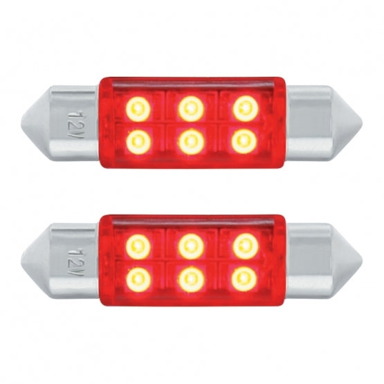 2/6-SMD HIGH POWER LED 6418/6461 36MM LIGHT BULB 2 PACK - RED LED