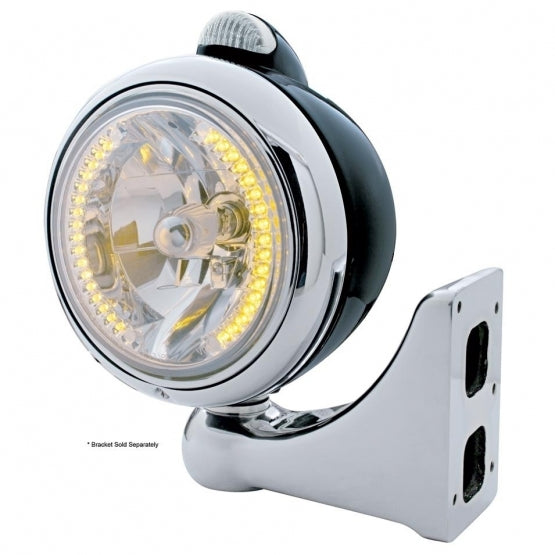 BLACK "GUIDE" HEADLIGHT W/ AMBER DUAL FUNCTION TOP MOUNT LIGHT - 34 AMBER LED CRYSTAL HALOGEN