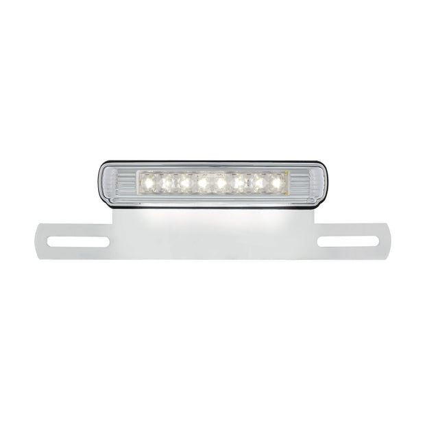 Chrome License Plate Light & Bracket With White LED Backup Light - White LED/Clears Lens