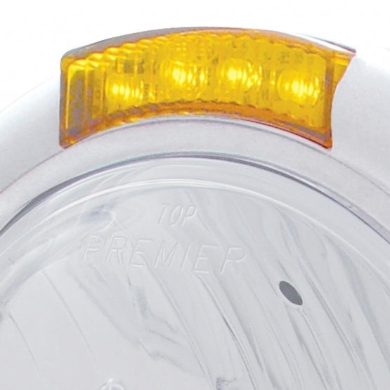 CHROME "CLASSIC" PETERBILT CRYSTAL H4 HALOGEN HEADLIGHT W/ 4 AMBER LED SIGNAL LIGHT - AMBER LENS