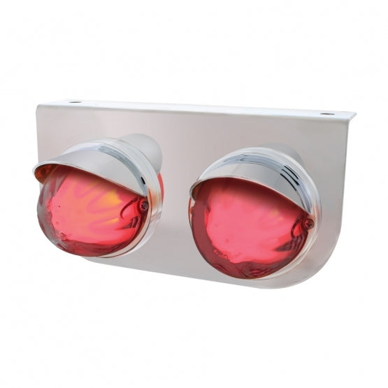  TWO 9 LED DUAL FUNCTION STAINLESS “GLO” LIGHT BRACKET WITH VISOR - RED LED / CLEAR LENS