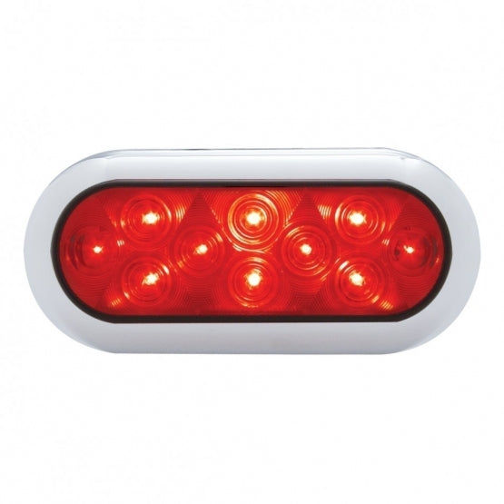 10 RED LED OVAL S/T/T LIGHT W/ CHROME BEZEL - RED LENS 