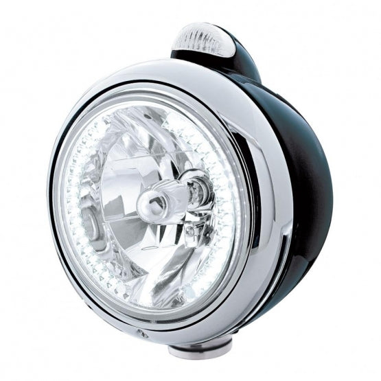 BLACK "GUIDE" HEADLIGHT W/ AMBER/CLEAR DUAL FUNCTION TOP MOUNT LIGHT - 34 WHITE LED CRYSTAL HALOGEN