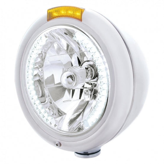 CHROME PB "CLASSIC" PB HEADLIGHT W/ AMBER DUAL FUNCTION SIGNAL LIGHT - 34 WHITE LED CRYSTAL HALOGEN