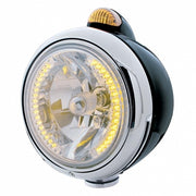 BLACK "GUIDE" HEADLIGHT W/ AMBER DUAL FUNCTION TOP MOUNT LIGHT - 34 AMBER LED CRYSTAL HALOGEN