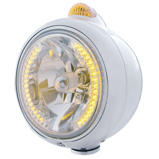 S.S. "GUIDE" HEADLIGHT W/ AMBER DUAL FUNCTION TOP MOUNT LIGHT - 34 AMBER LED CRYSTAL HALOGEN