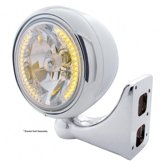 STAINLESS STEEL CLASSIC "GUIDE" HEADLIGHT W/ 34 AMBER LED CRYSTAL HALOGEN