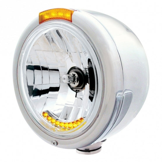 S.S. PB "CLASSIC" HALF-MOON PB HDLT W/ AMBER SIGNAL LIGHT - 10 AMBER LED CRYSTAL HALOGEN