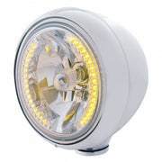 STAINLESS STEEL CLASSIC "GUIDE" HEADLIGHT W/ 34 AMBER LED CRYSTAL HALOGEN