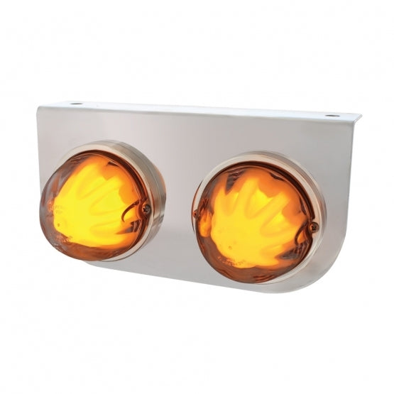  TWO 9 LED DUAL FUNCTION STAINLESS “GLO” LIGHT BRACKET - AMBER LED / CLEAR LENS