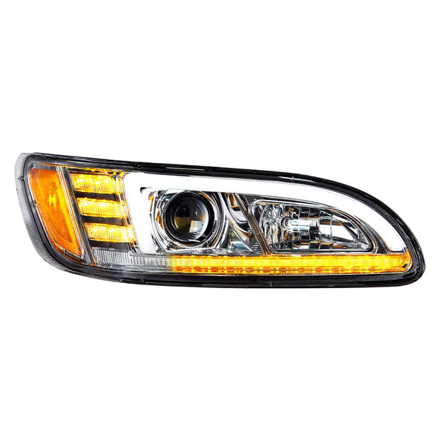Chrome Projection Headlight With LED Sequential Turn And DRL For Peterbilt 386/387 - Passenger