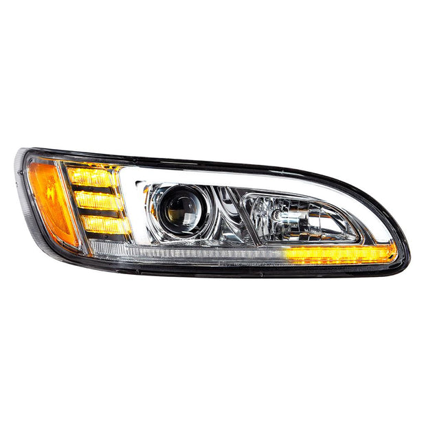 Chrome Projection Headlight With LED Sequential Turn And DRL For Peterbilt 386/387 - Passenger